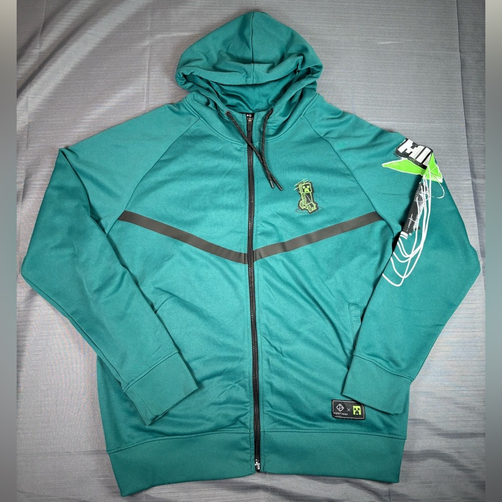 Minecraft x Point Zero Full Zip Hoodie Green XL Gamer Creeper